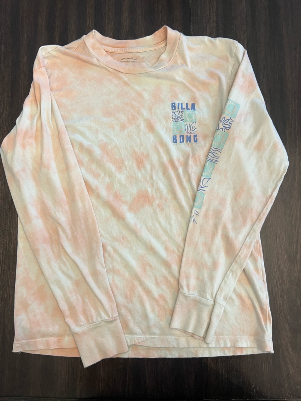 Billabong Peach & Cream Tie-Dye Long Sleeve Tee with Blue Logo